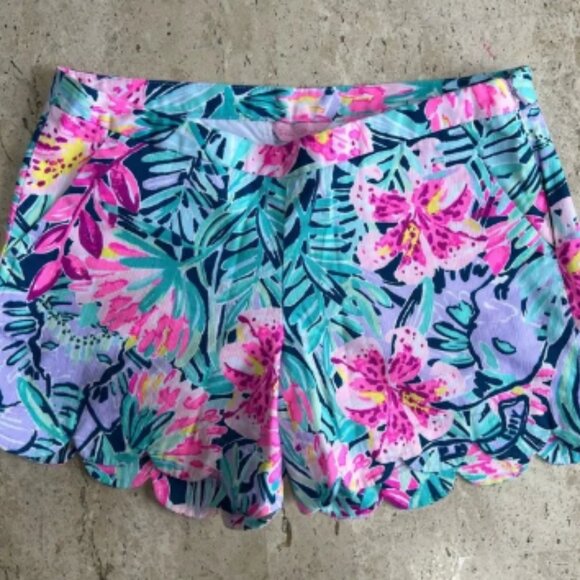 Lilly Pulitzer Run Around Slathouse Soirre Scalloped Edge Shorts NWOT Size 0 - Picture 1 of 6